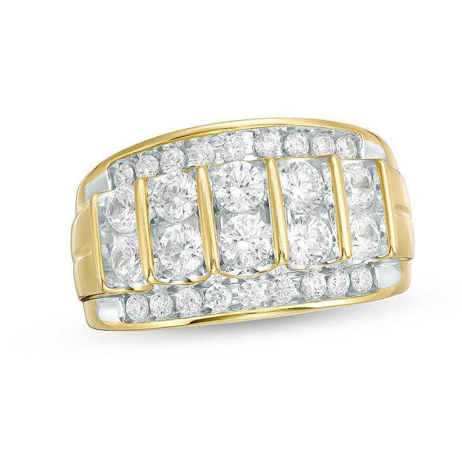 Rings Zales | Men'S 2 Ct. T.W. Diamond Multi-Row Column Ring In 10K Gold