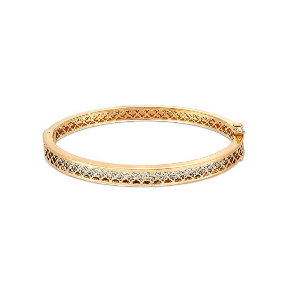 Bracelets Zales | Oro Diamante™ Diamond-Cut Lattice Bangle In 14K Two-Tone Gold