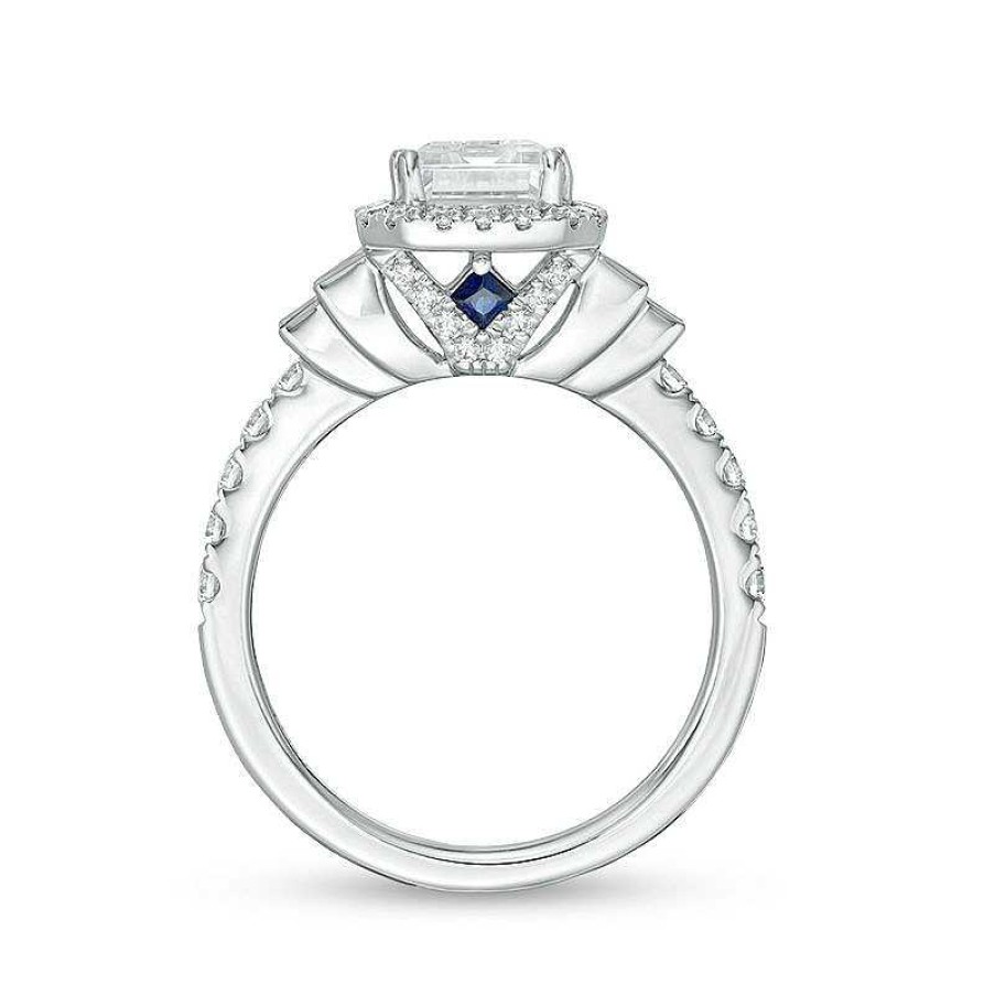 Rings Zales | Vera Wang Love Collection 2-3/4 Ct. T.W. Certified Emerald-Cut Diamond Frame Engagement Ring In 14K White Gold (I/Si2)