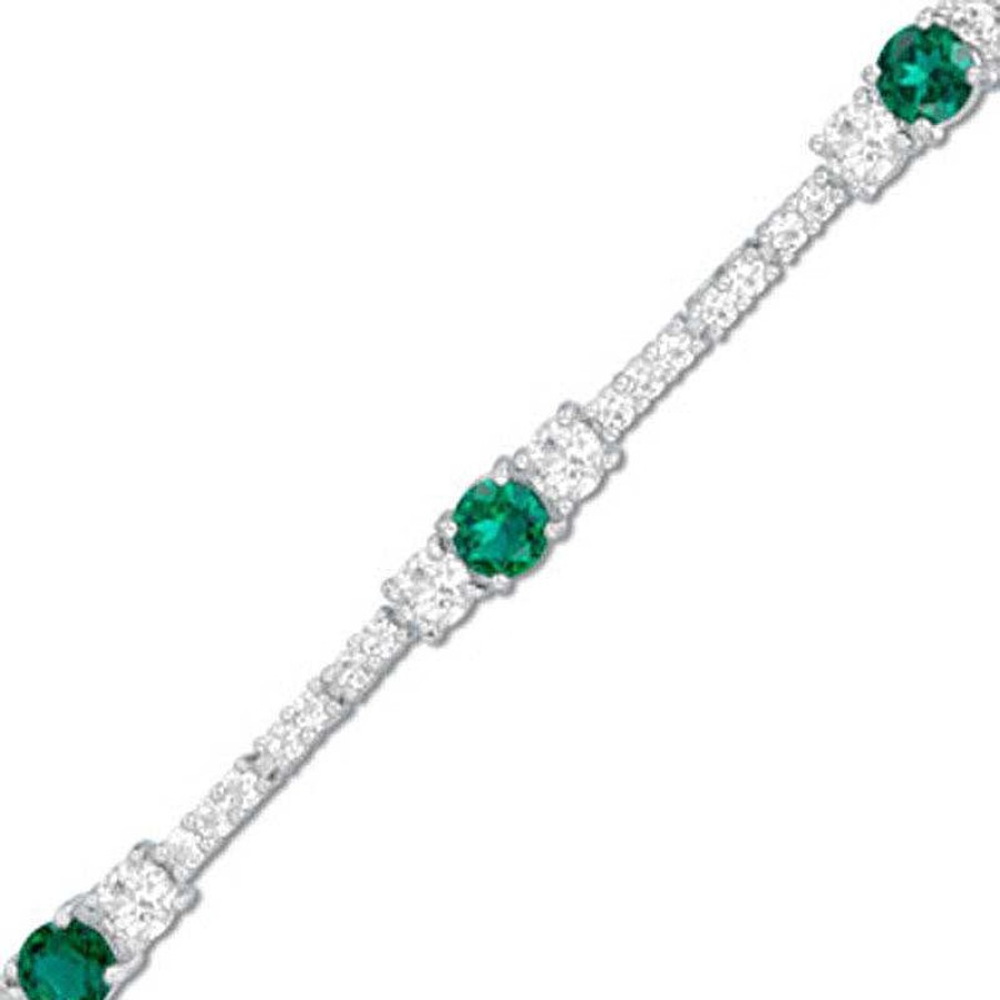 Bracelets Zales | Lab-Created Emerald And White Topaz Bracelet In Sterling Silver - 7.25"