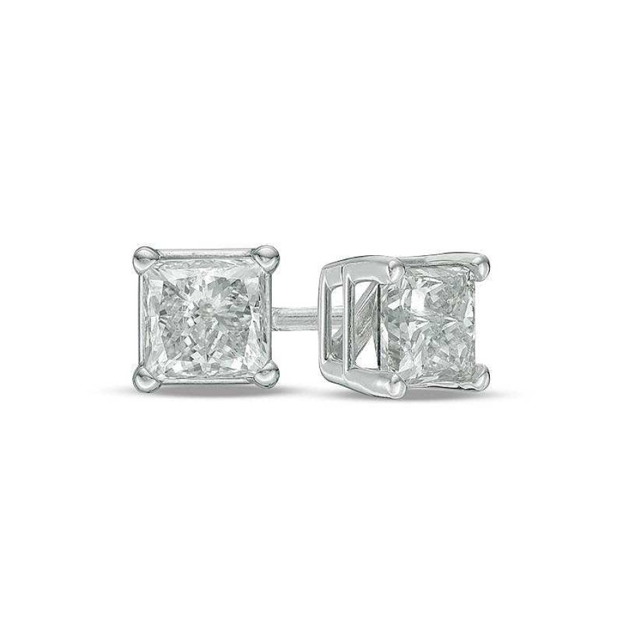 Earrings Zales | 1/10 Ct. T.W. Princess-Cut Diamond Solitaire Stud Earrings In 14K White Gold (I/I2)