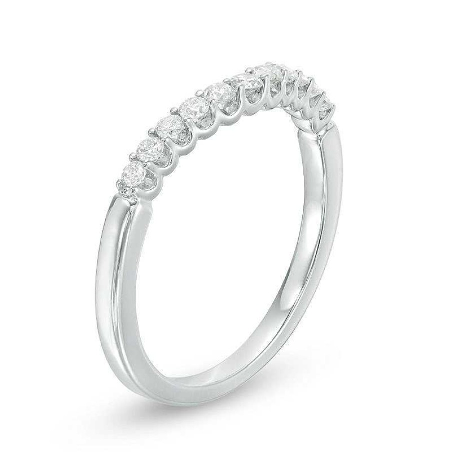 Rings Zales | 1/4 Ct. T.W. Diamond Contour Wedding Band In 14K White Gold