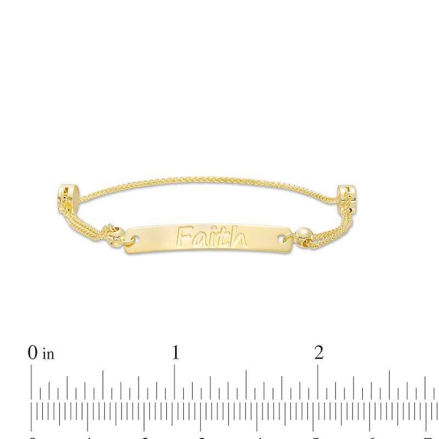 Bracelets Zales | Diamond-Cut "Faith" Bar Bolo Bracelet In 10K Gold – 9"