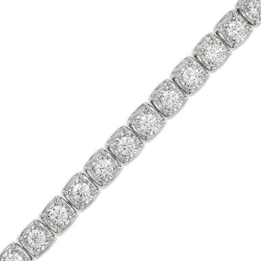 Bracelets Zales | 10 Ct. T.W. Certified Lab-Created Diamond Cushion Tennis-Style Bracelet In 10K White Gold (I/I1)