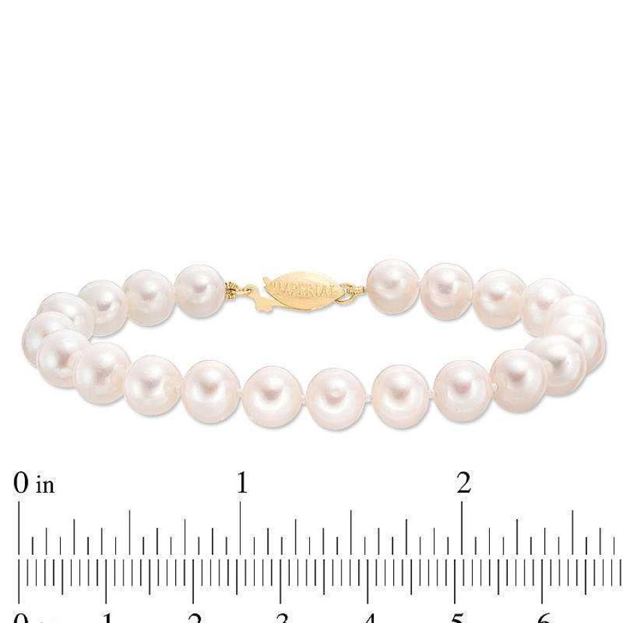 Bracelets Zales | Imperial® 7.0-8.0Mm Cultured Freshwater Pearl Strand Bracelet With 14K Gold Fish-Hook Clasp - 7.5"