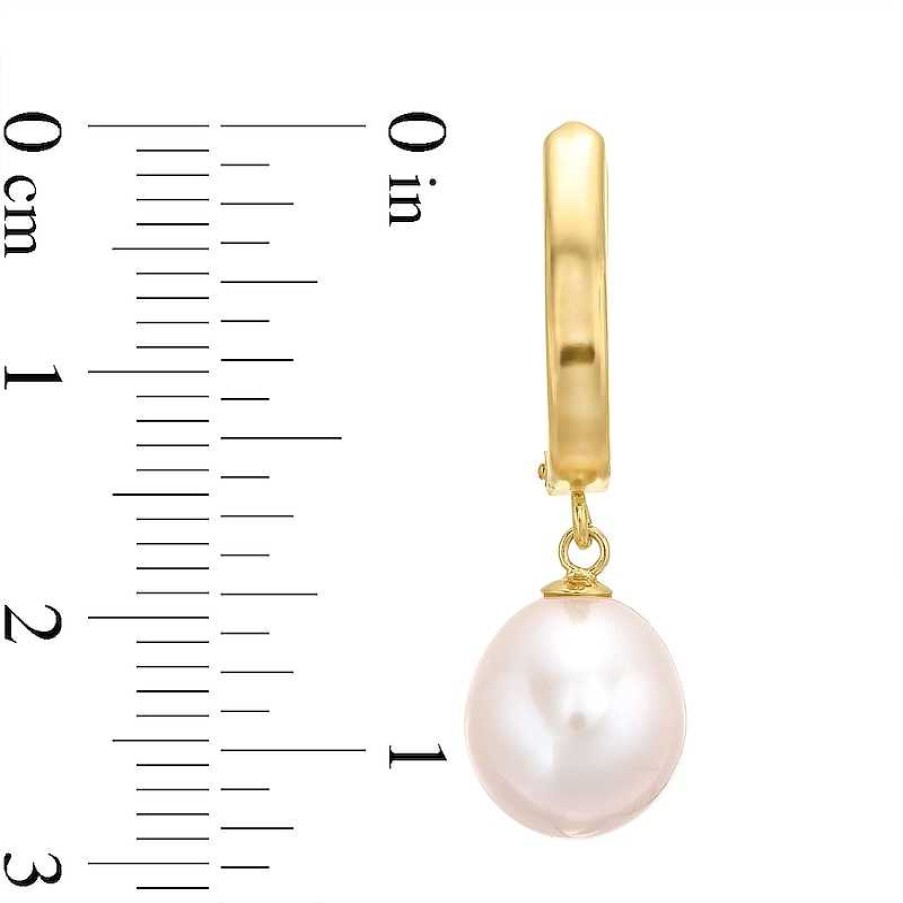 Earrings Zales | 9.0 - 10.0Mm Oval Cultured Freshwater Pearl Drop Earrings In 14K Gold