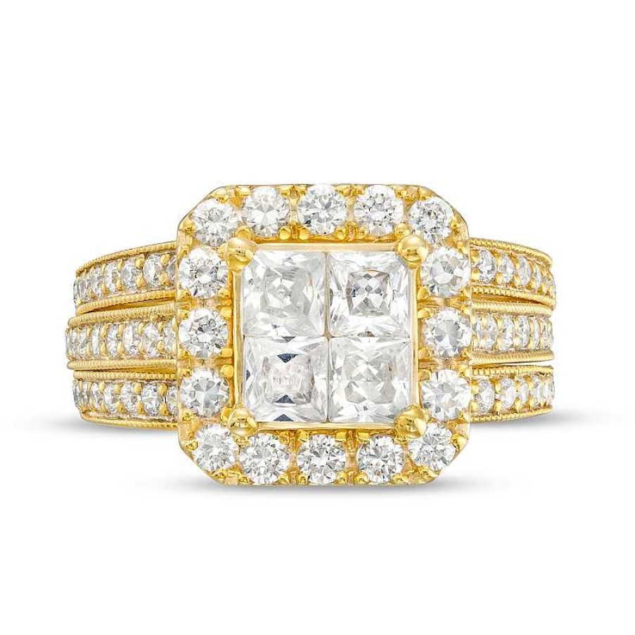 Rings Zales | 2-1/2 Ct. T.W. Quad Princess-Cut Diamond Frame Bridal Set In 14K Gold (I/I2)