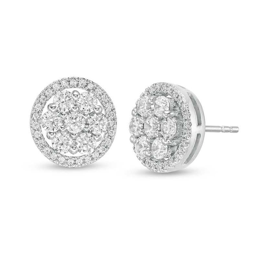 Earrings Zales | 1 Ct. T.W. Multi-Diamond Open Frame Stud Earrings In 10K White Gold