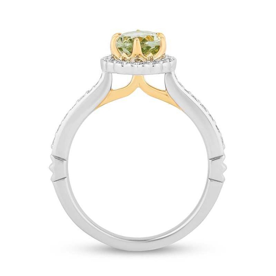 Rings Zales | Enchanted Disney Tiana Oval Green Quartz And 1/3 Ct. T.W. Diamond Claw Prong Engagement Ring In 14K Two-Tone Gold