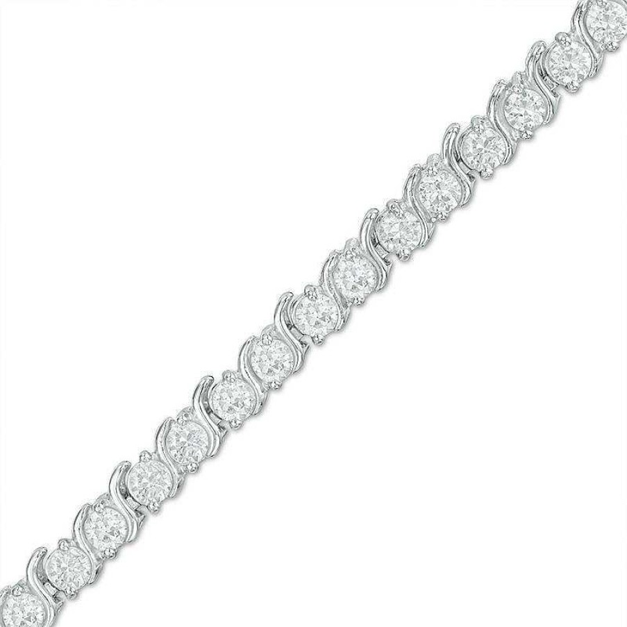 Bracelets Zales | White Lab-Created Sapphire "S" Tennis Bracelet In Sterling Silver - 7.25"