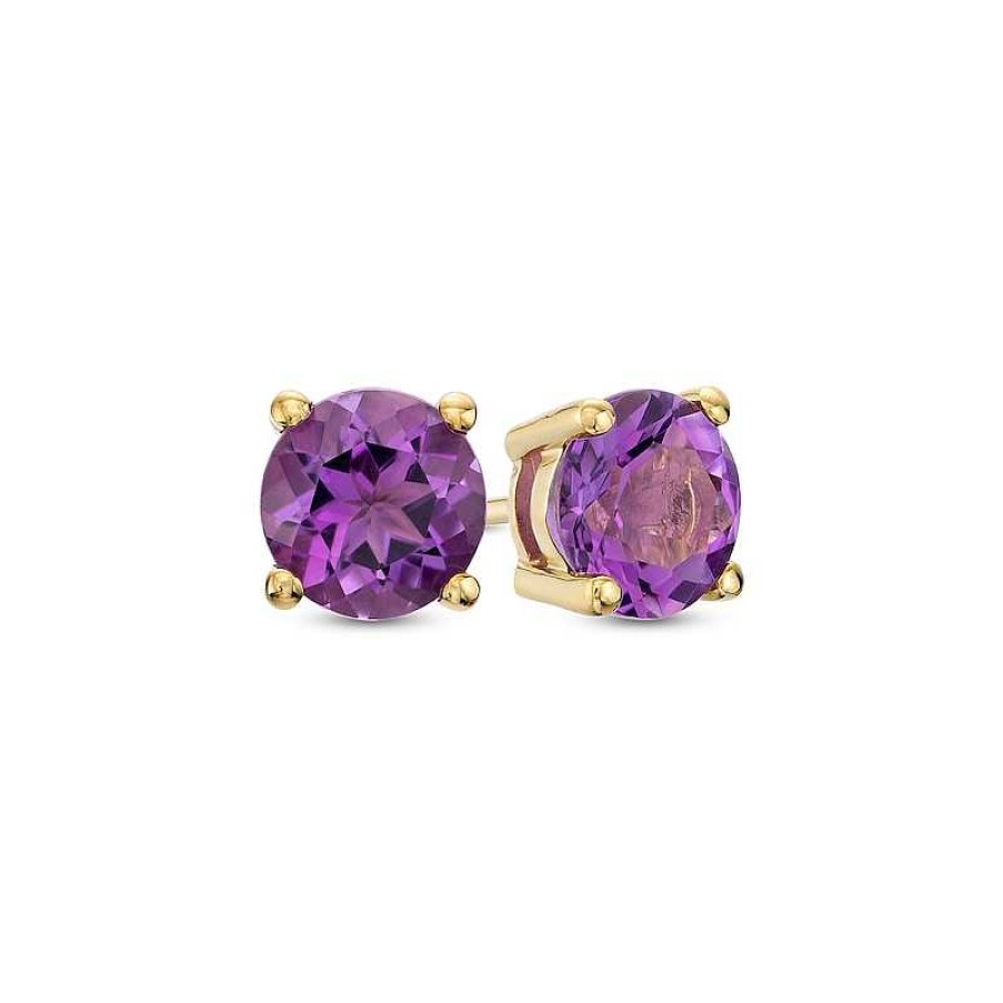 Earrings Zales | 6.0Mm Amethyst Solitaire Stud Earrings In 10K Gold