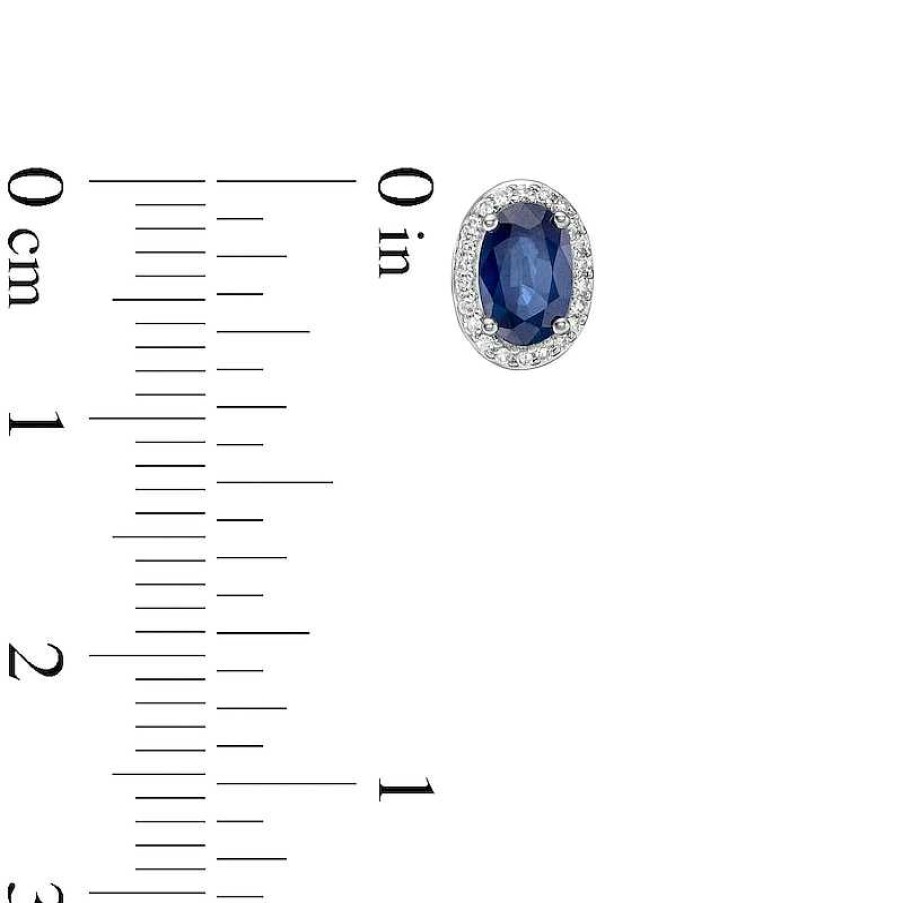 Earrings Zales | Oval Blue Sapphire And 1/10 Ct. T.W. Diamond Frame Stud Earrings In 10K White Gold