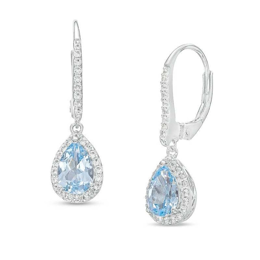 Earrings Zales | Pear-Shaped Blue Lab-Created Spinel And White Lab-Created Sapphire Frame Drop Earrings In Sterling Silver