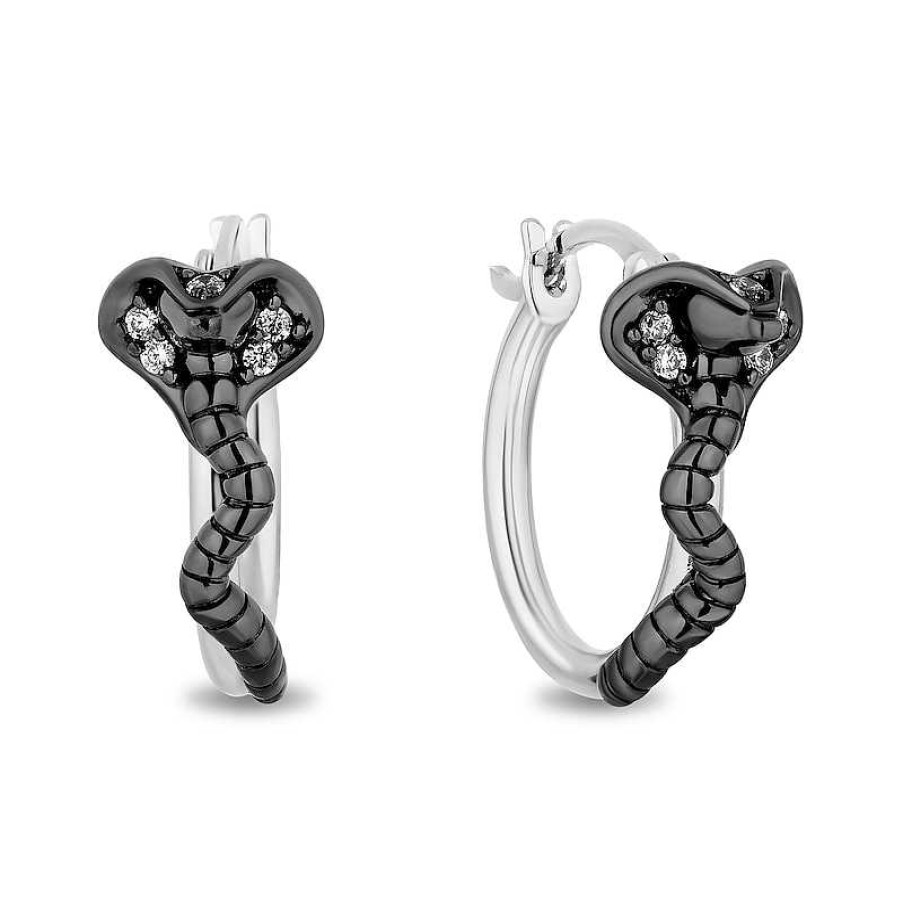 Earrings Zales | Enchanted Disney Villains Jafar 1/10 Ct. T.W. Diamond Cobra Hoop Earrings In Sterling Silver With Black Rhodium