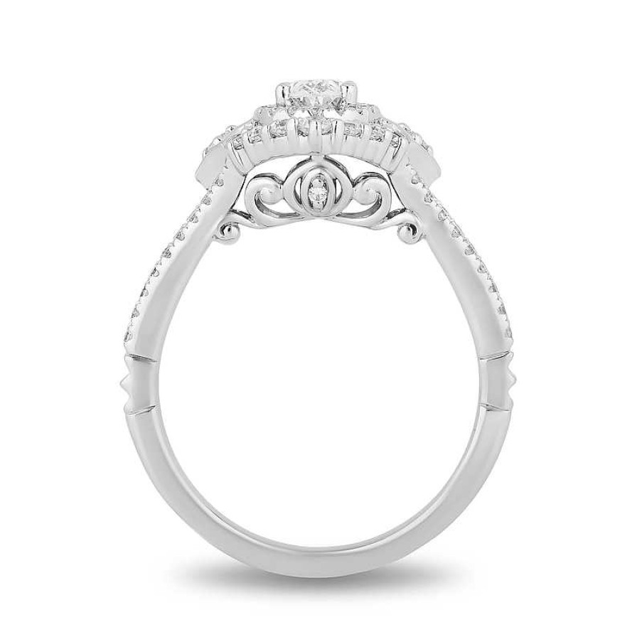 Rings Zales | Enchanted Disney Cinderella 1 Ct. T.W Oval Diamond Double Frame Split Shank Engagement Ring In 14K White Gold