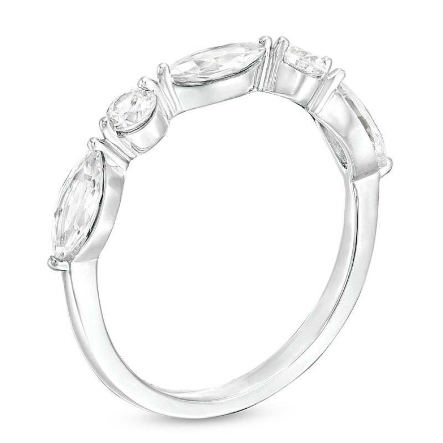 Rings Zales | 1 Ct. T.W. Certified Marquise And Round Lab-Created Diamond Five Stone Anniversary Band In 14K White Gold (F/Vs2)