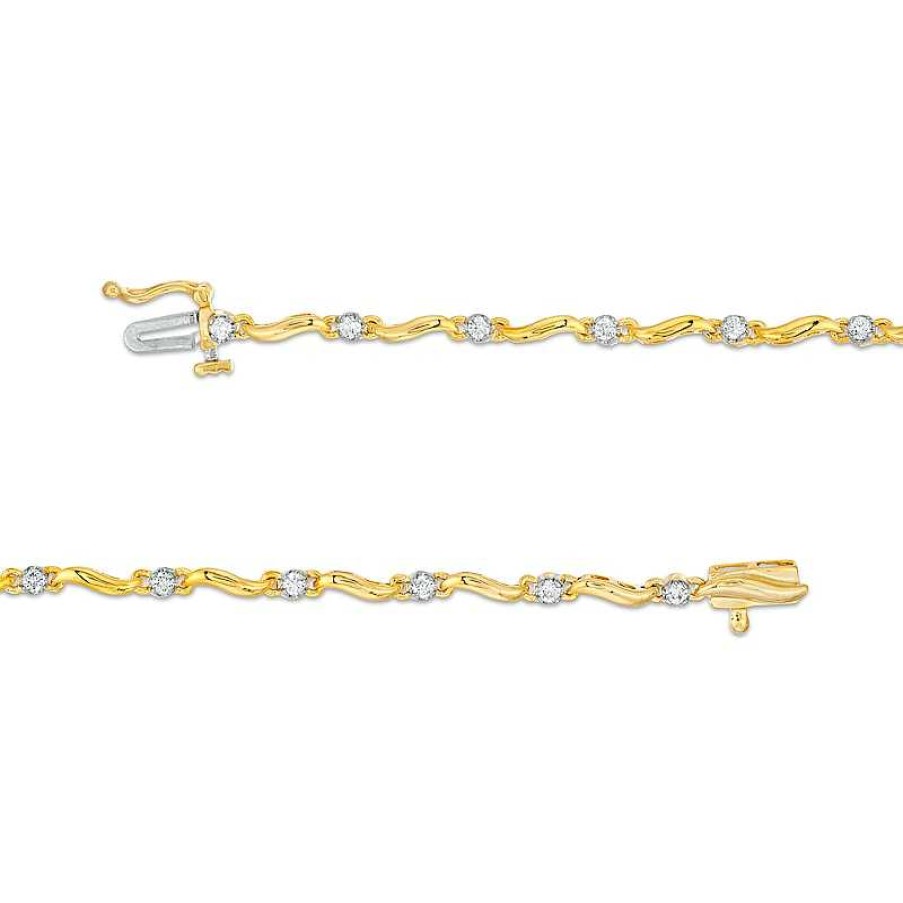 Bracelets Zales | 1/2 Ct. T.W. Diamond Alternating Wave Link Line Bracelet In 10K Gold - 7.5"