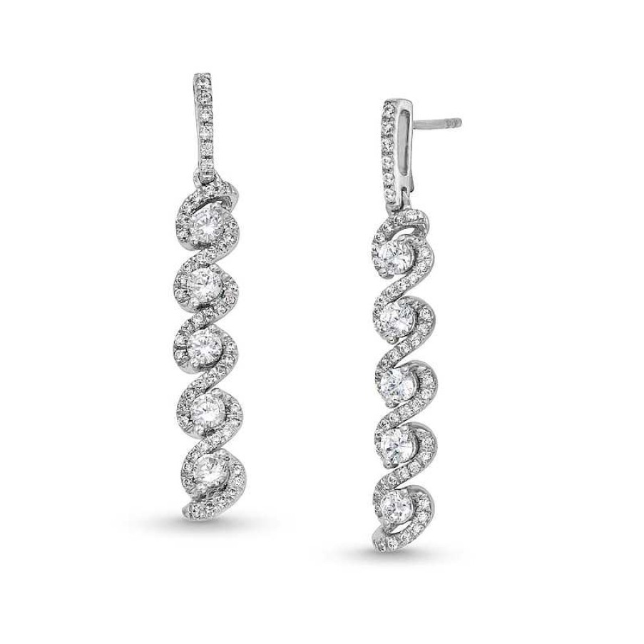 Earrings Zales | 1 Ct. T.W. Diamond Cascading Five Stone Dangle Drop Earrings In 10K White Gold