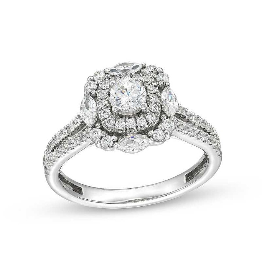 Rings Zales | 1 Ct. T.W. Diamond Ornate Frame Split Shank Engagement Ring In 14K White Gold (I/I1)