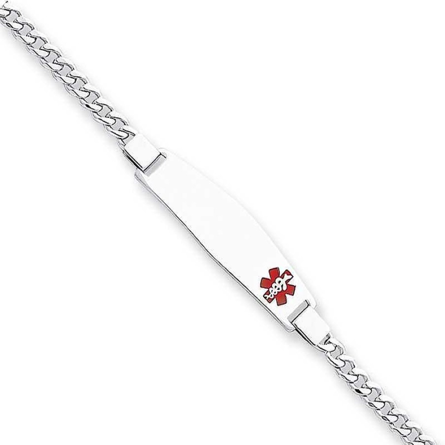 Bracelets Zales | 4.0Mm Medical Alert Notification Curb Id Bracelet In Sterling Silver (4 Lines) - 8"