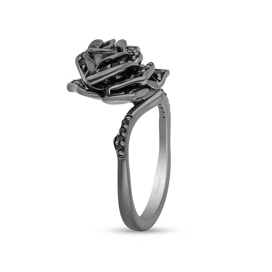 Rings Zales | Enchanted Disney Villains Maleficent 1/2 Ct. T.W. Black Diamond Rose Ring In Sterling Silver