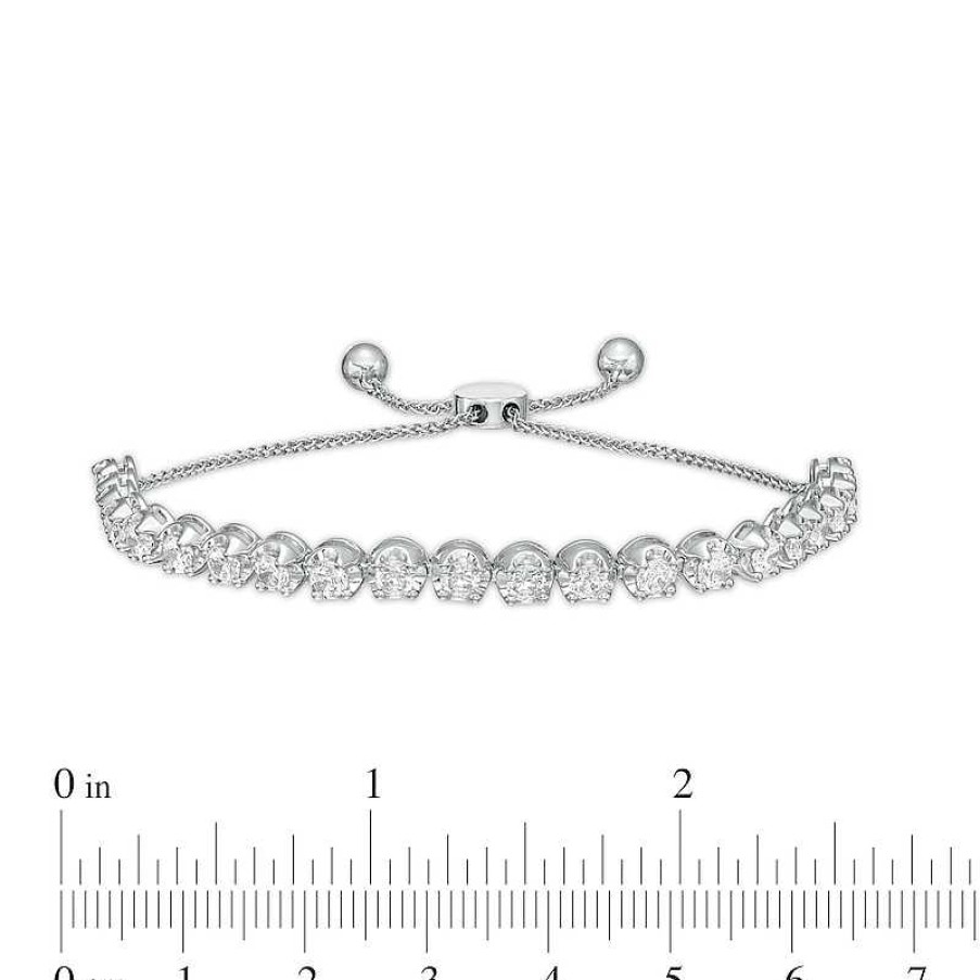 Bracelets Zales | 3 Ct. T.W. Certified Lab-Created Diamond Line Bolo Bracelet In 14K White Gold (F/Si2) – 9.5"