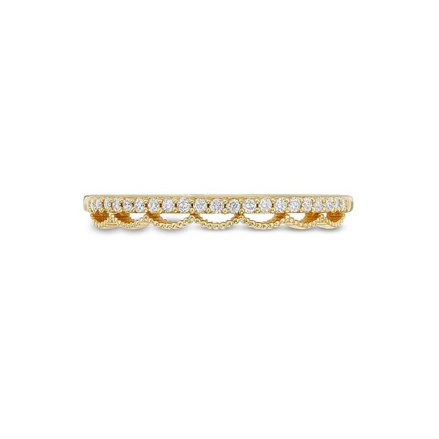 Rings Zales | 1/8 Ct. T.W. Diamond Beaded Open Scallop Edge Band In 10K Gold