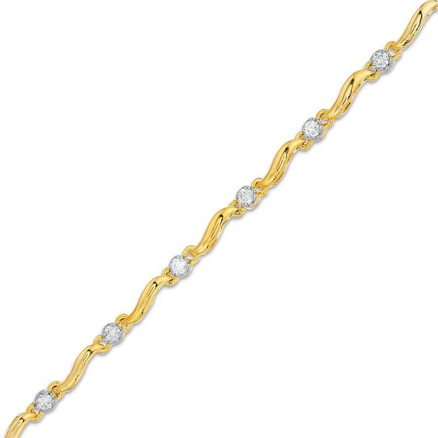 Bracelets Zales | 1/2 Ct. T.W. Diamond Alternating Wave Link Line Bracelet In 10K Gold - 7.5"