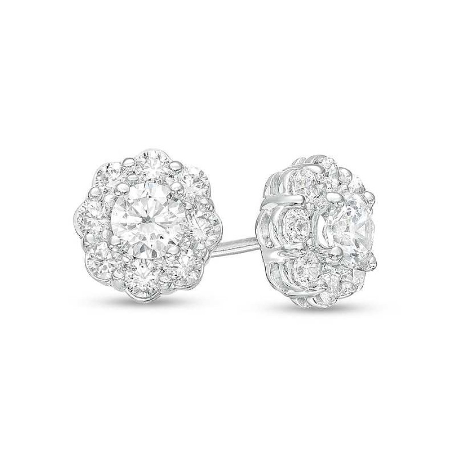 Earrings Zales | 1 Ct. T.W. Certified Lab-Created Diamond Scallop Frame Flower Stud Earrings In 14K White Gold (F/Si2)