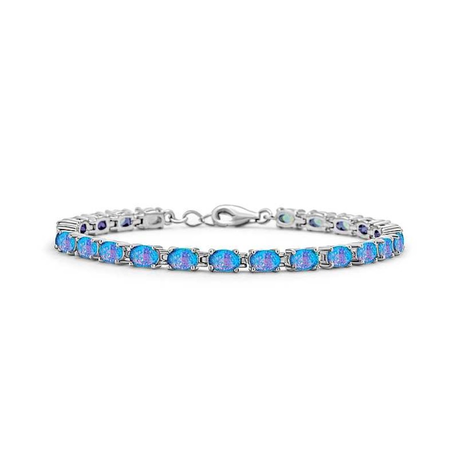 Bracelets Zales | Oval Lab-Created Blue Opal Tennis Bracelet In Sterling Silver - 7.5"