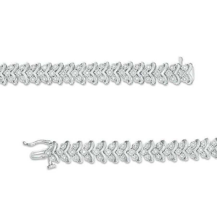 Bracelets Zales | 1 Ct. T.W. Diamond Three Stone Chevron Bracelet In Sterling Silver - 7.5"