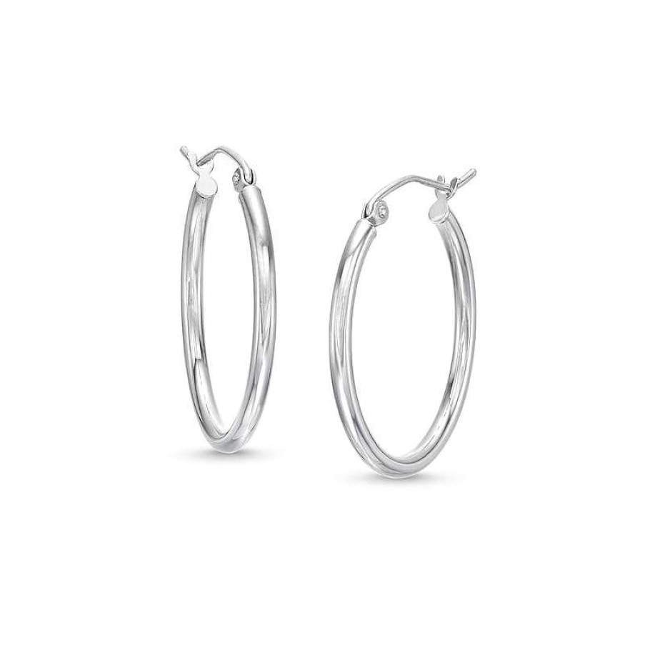 Earrings Zales | Oval 27.0Mm Hollow Tube Hoop Earrings In 14K White Gold