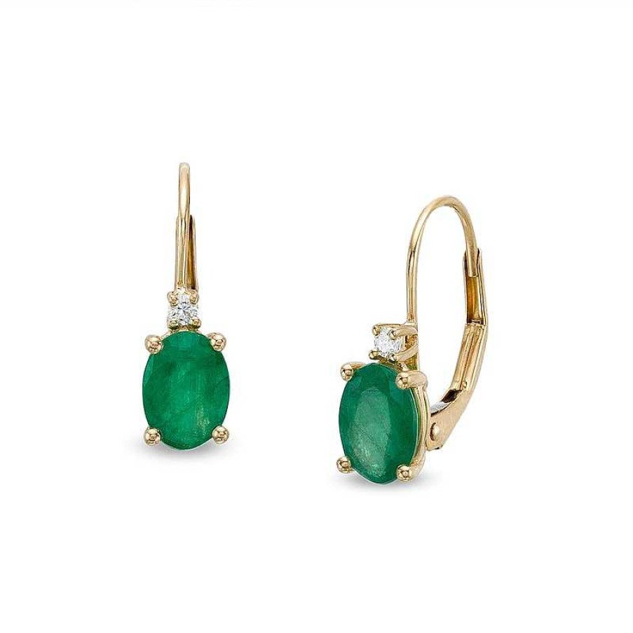 Earrings Zales | Oval Emerald And 1/20 Ct. T.W. Diamond Drop Earrings In 10K Gold