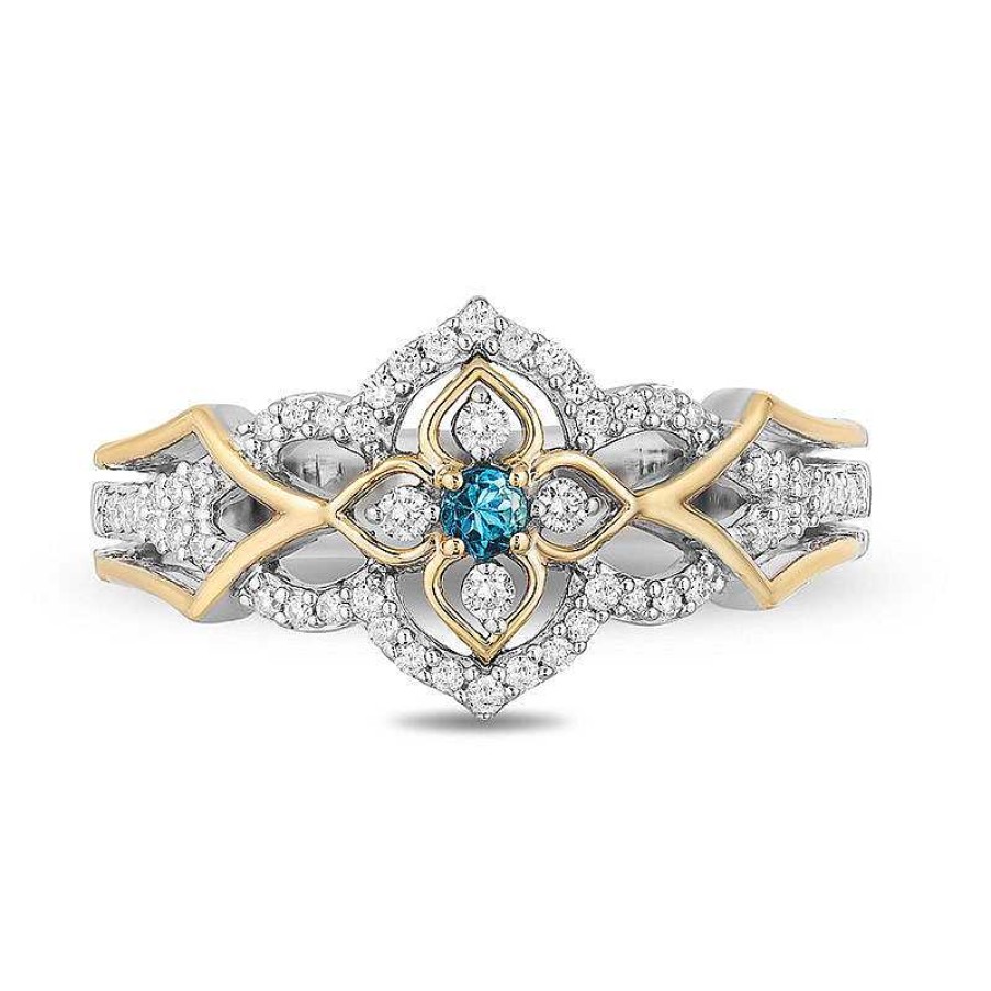 Rings Zales | Enchanted Disney Jasmine Swiss Blue Topaz And 1/5 Ct. T.W. Diamond Ring In Sterling Silver And 10K Gold