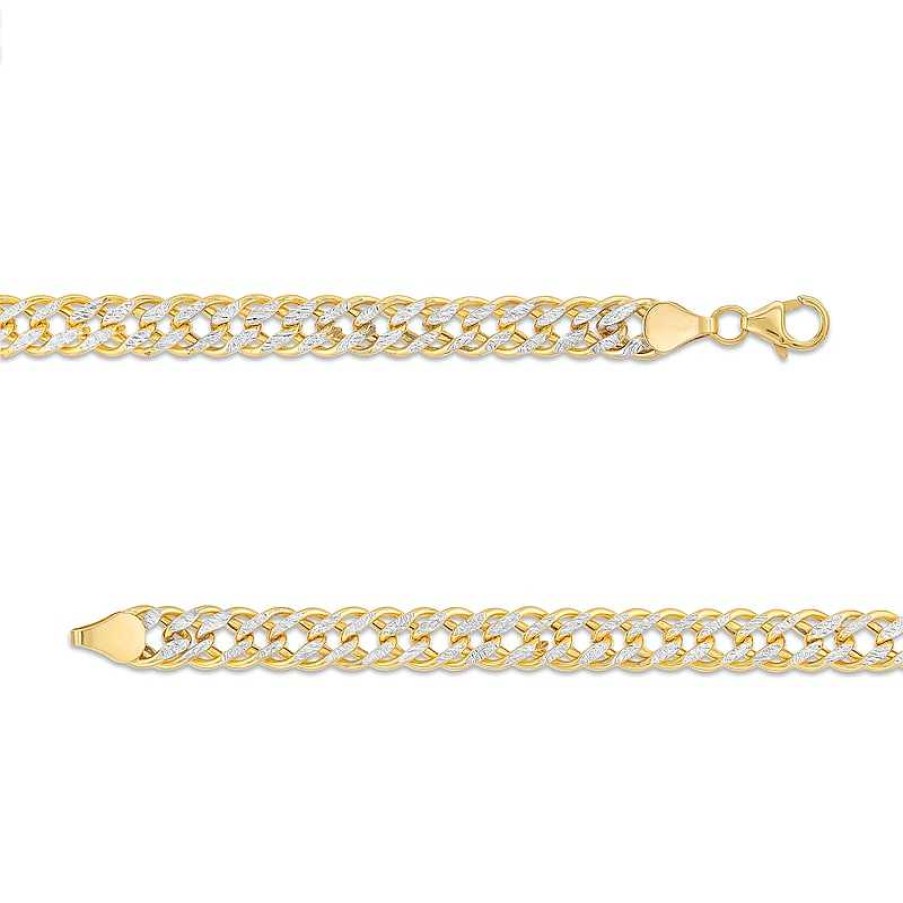 Bracelets Zales | 7.0Mm Diamond-Cut Hollow Link Chain Bracelet In 14K Two-Tone Gold – 7.5"