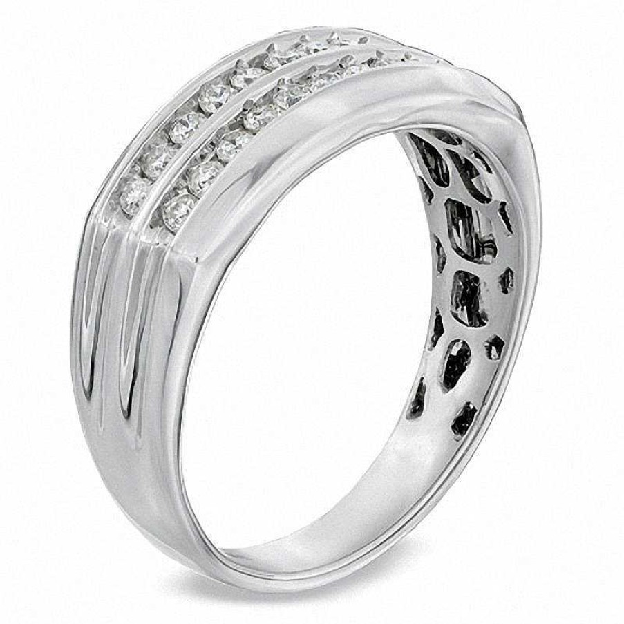 Rings Zales | Men'S 1/2 Ct. T.W. Diamond Double Row Anniversary Band In 10K White Gold