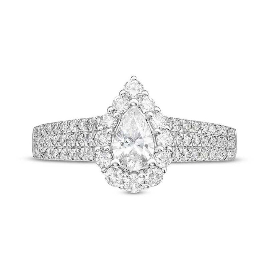 Rings Zales | Vera Wang Love Collection 1-1/4 Ct. T.W. Pear-Shaped Diamond Flower Frame Engagement Ring In 14K White Gold (I/Si2)