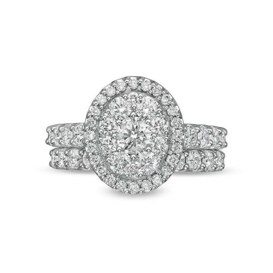 Rings Zales | 2 Ct. T.W. Composite Oval Diamond Frame Bridal Set In 14K White Gold