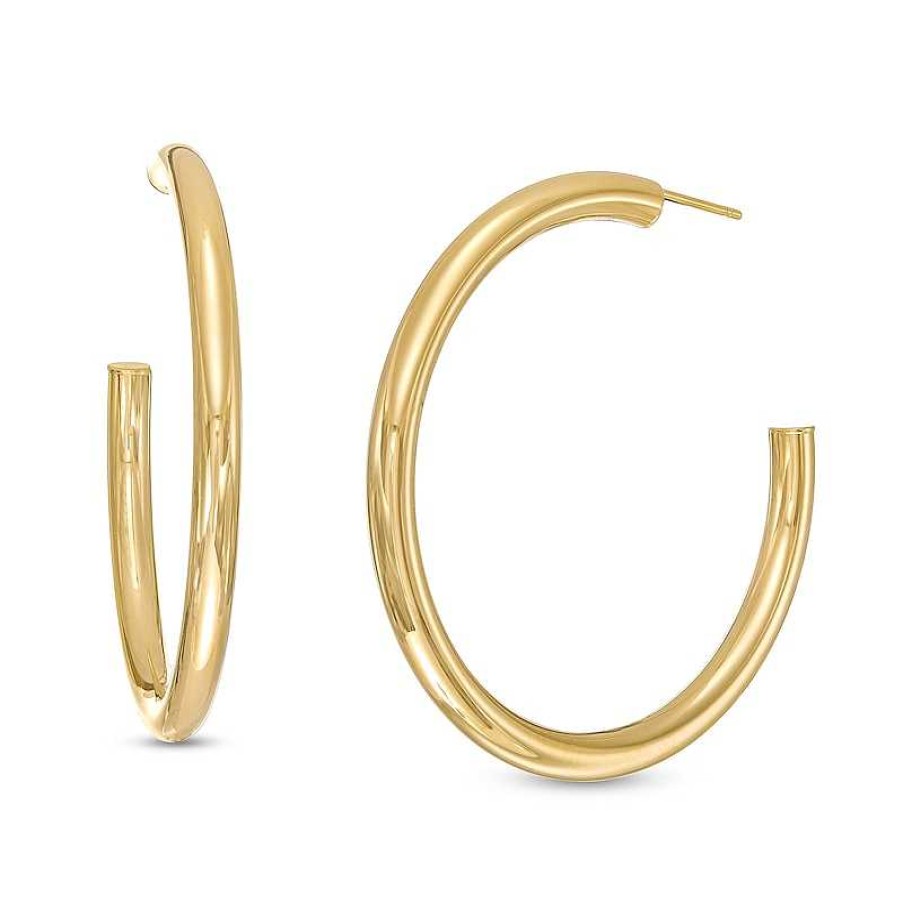 Earrings Zales | Made In Italy 40.0Mm Tube J-Hoop Earrings In 14K Gold