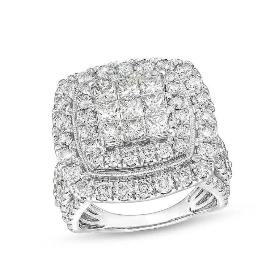 Rings Zales | 4 Ct. T.W. Princess Multi-Diamond Raised Multi-Row Engagement Ring In 10K White Gold