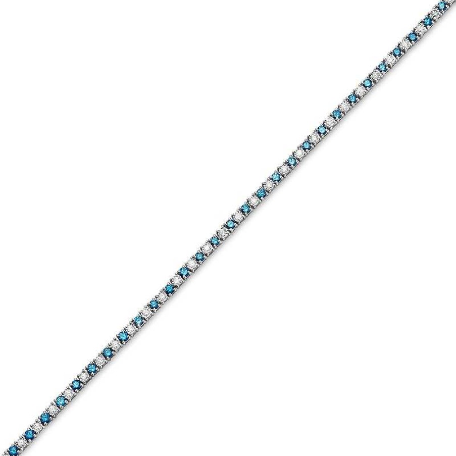 Bracelets Zales | 2-3/4 Ct. T.W. Blue And White Diamond Alternating Tennis Bracelet In Sterling Silver