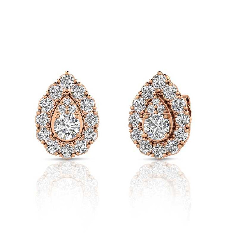 Earrings Zales | 1-1/2 Ct. T.W. Certified Pear-Shaped Multi-Diamond Frame Stud Earrings In 14K Rose Gold (I/I2)