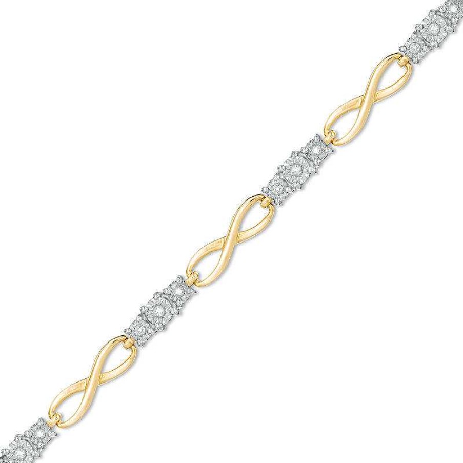 Bracelets Zales | 1/10 Ct. T.W. Diamond Three Stone Infinity Bracelet In 10K Gold - 7.25"