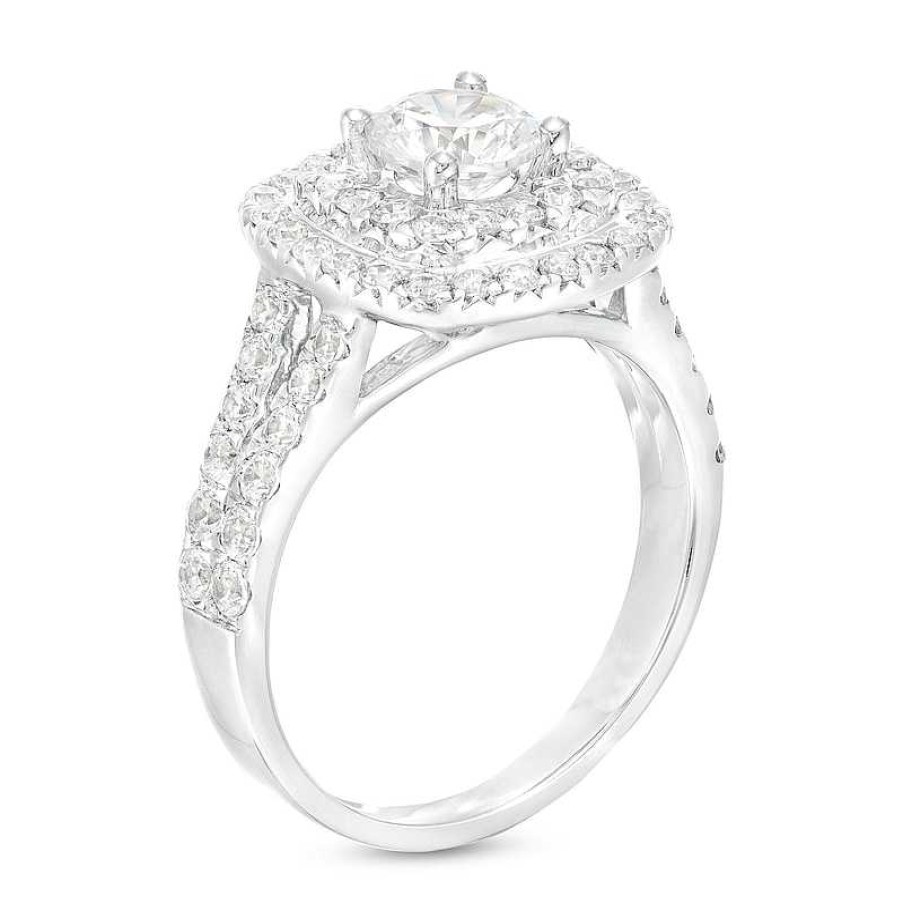 Rings Zales | 2 Ct. T.W. Diamond Double Frame Split Shank Engagement Ring In 14K White Gold