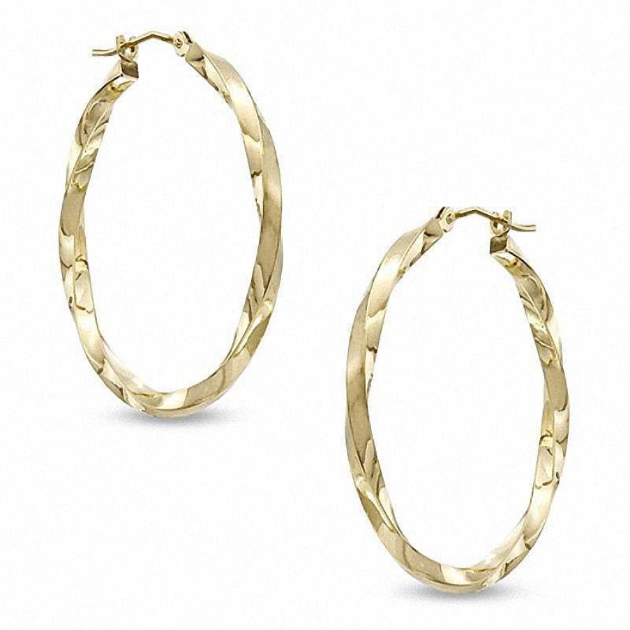 Earrings Zales | 30.0Mm Square Twist Hoop Earrings In 14K Gold