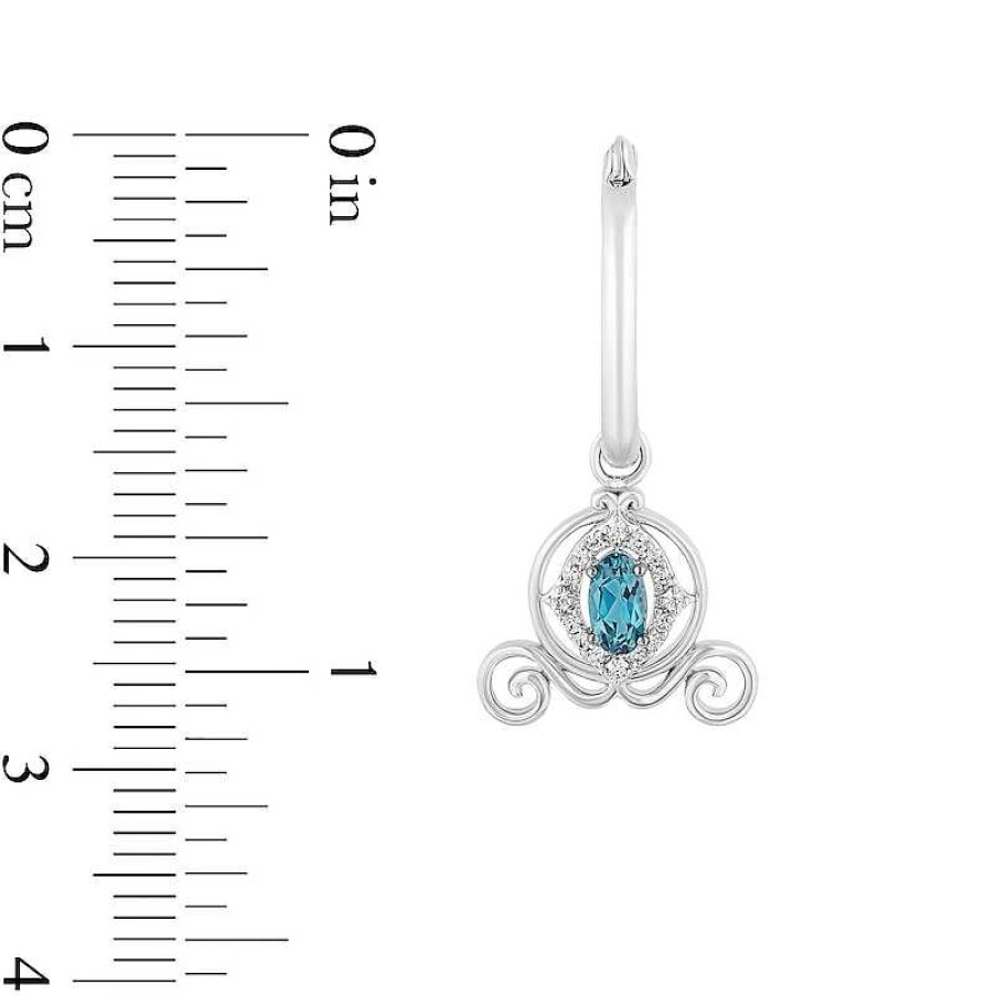 Earrings Zales | Enchanted Disney Cinderella Blue Topaz And 1/10 Ct. T.W. Diamond Carriage Dangle Hoop Earrings In Sterling Silver