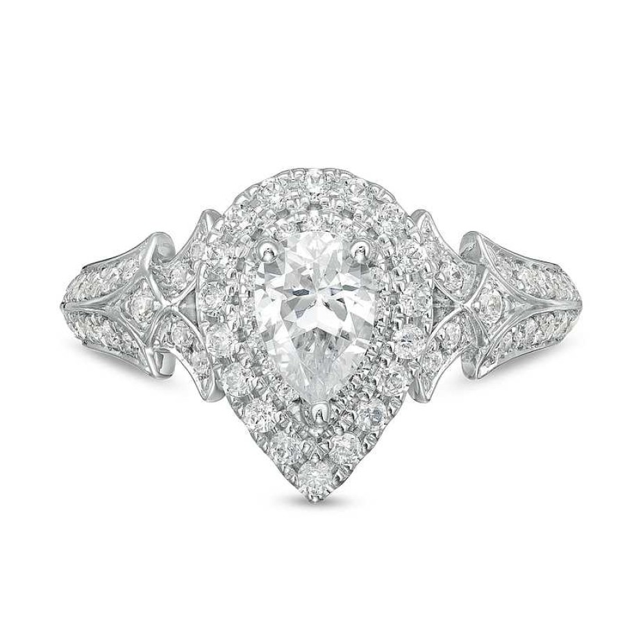 Rings Zales | Vera Wang Love Collection 1 Ct. T.W. Pear-Shaped Diamond Double Frame Engagement Ring In 14K White Gold