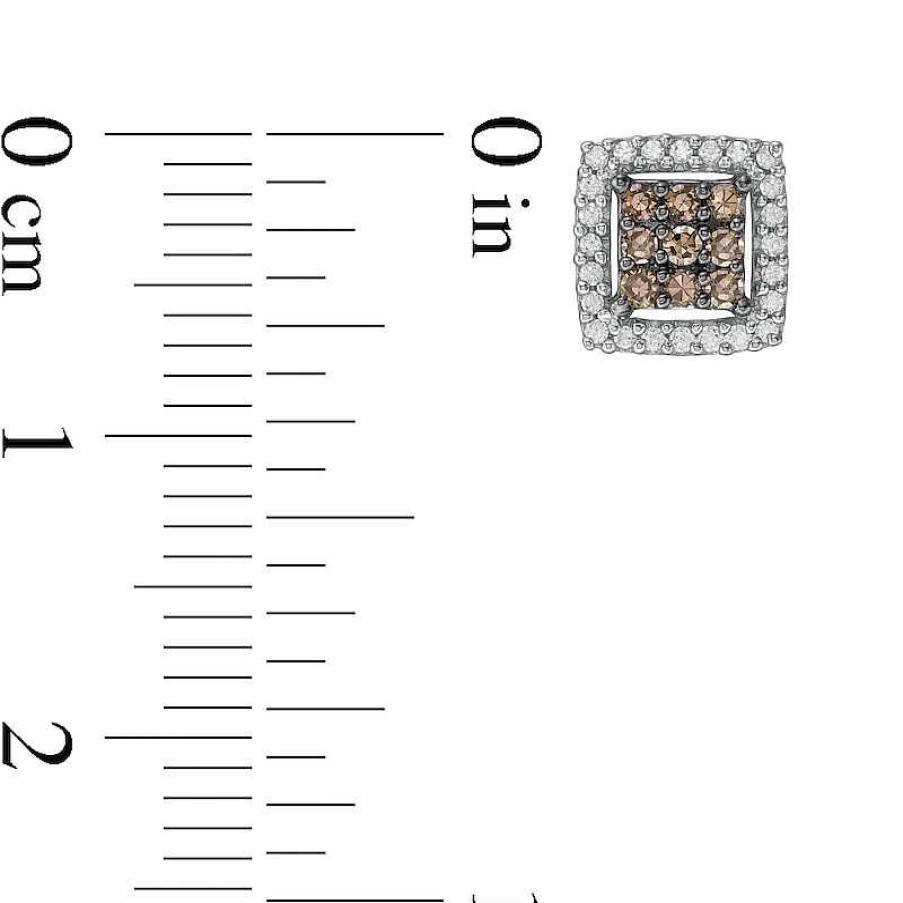 Earrings Zales | 1/3 Ct. T.W. Champagne And White Square Multi-Diamond Frame Stud Earrings In 10K Rose Gold