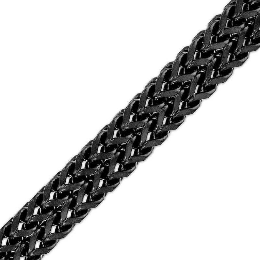 Bracelets Zales | Men'S 8.25Mm Double Row Solid Franco Snake Chain Bracelet In Stainless Steel With Black Ion-Plate - 8.5"