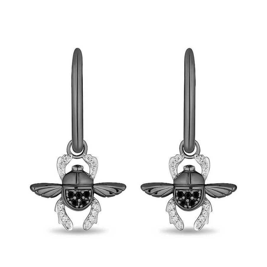 Earrings Zales | Enchanted Disney Villains Jafar Black And White Diamond Beetle Drop Earrings In Sterling Silver With Black Rhodium